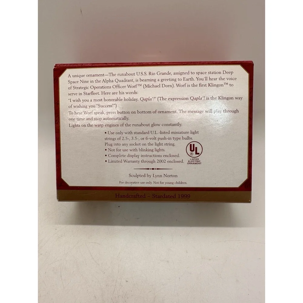 1999 Hallmark Star Trek DS9 Runabout USS Rio Grande Ornament Magic Voice‎